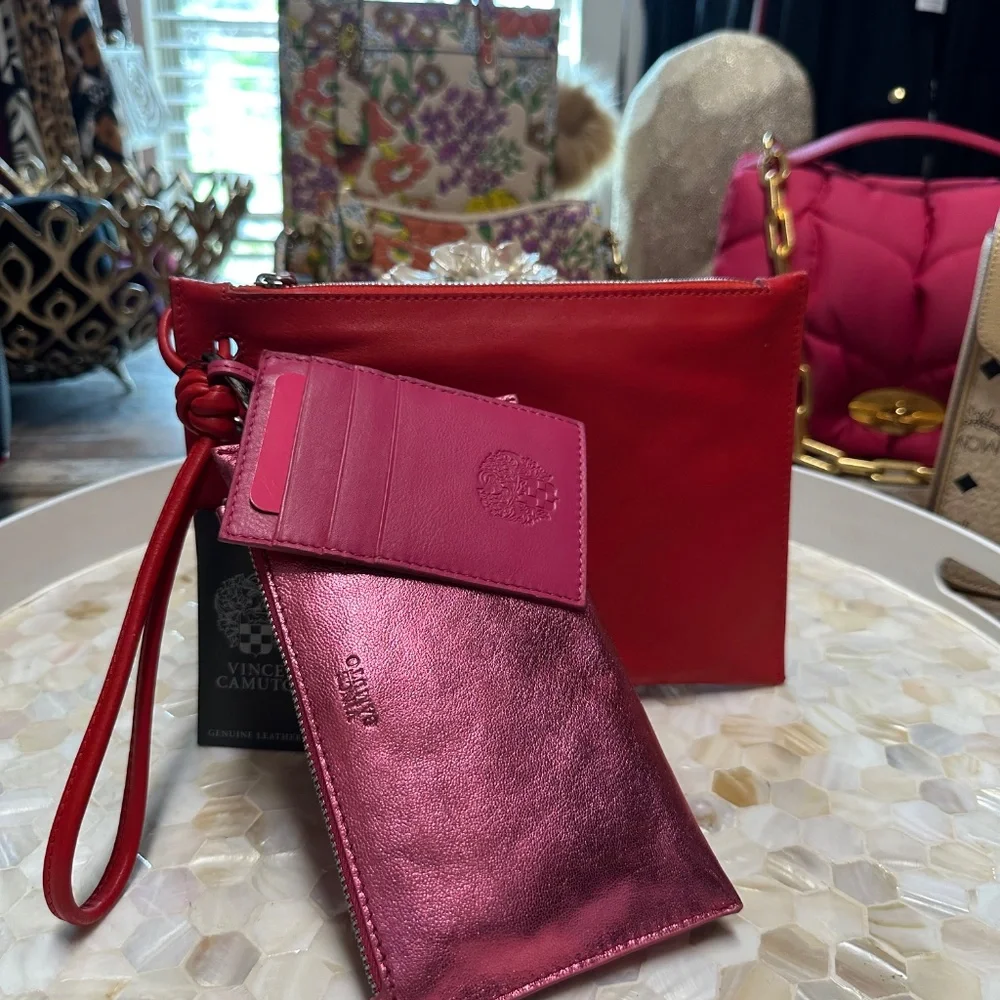 Beautiful Leather Vince Camuto Aliya Pouch Set Multicolor!